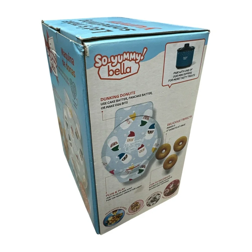 So Yummy by Bella Mini Donut Maker Holiday Santa Print Blue TXW-206Q NIB